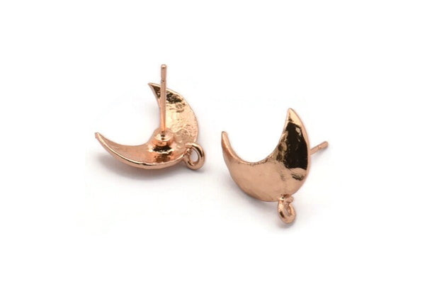 Rose Gold Earring Post, 4 Rose Gold Plated Brass Moon Earring Posts With 1 Loop (14x15mm) BS 2439 H1009