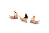 Rose Gold Earring Post, 4 Rose Gold Plated Brass Moon Earring Posts With 1 Loop (14x15mm) BS 2439 H1009