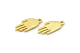 Brass Hand Charm, 10 Raw Brass Hand Shaped Charms With 1 Loop, Pendants, Earring Findings (15x7x1.2mm) N1900