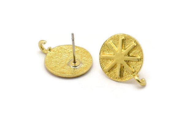 Brass Round Earring, 4 Raw Brass Round Shaped Stud Earrings With 1 Loop (16x13x1.5mm) N1910