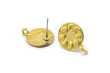Brass Round Earring, 4 Raw Brass Moon Phases Shaped Round Stud Earrings With 1 Loop (17x13x1.5mm) N1908
