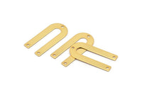 Altın Geometrik Charm, 3 Delikli 6 Altın Kaplama Pirinç U Şeklinde Kolye, Charmlar, Bulgular (26x12x0,55 mm) E016 Q0499