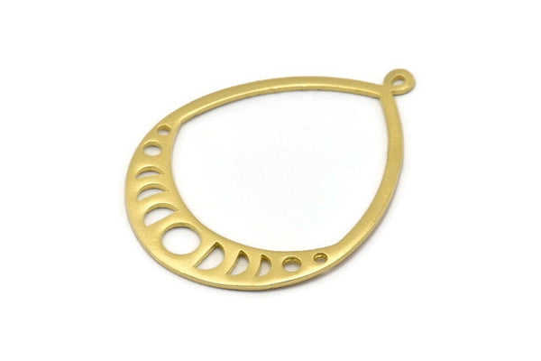 Brass Drop Earring, 4 Raw Brass Textured Moon Phases Drop Earrings With 1 Loop, Charms, Pendants, Findings (47x35x1mm) V130