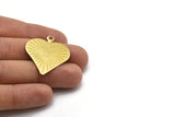 Brass Heart Charm, 4 Raw Brass Heart Charms With 1 Loop, Pendants, Findings (35x30x0.80mm) A0736