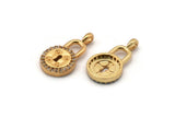 Gold Round Lock Charm, Gold Plated Round Lock, Cubic Zircon, 2 CZ Pave Round Lock Charms, Zircon Charm Pendants With 1 Loop (20x11mm) SY0239