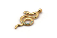 Gold Snake Charm, Gold Plated Snake, Cubic Zircon, CZ Pave Snake Charm, Zircon Charm Pendants (30x14mm) SY0234