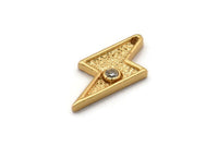 Gold Lightning Charm, Gold Plated Lightning, Cubic Zircon, CZ Pave Lightning Charm With 1 Hole, Zircon Charm Pendants (22x9mm) SY0233