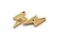 Gold Lightning Charm, Gold Plated Lightning, Cubic Zircon, CZ Pave Lightning Charm With 1 Hole, Zircon Charm Pendants (22x9mm) SY0233