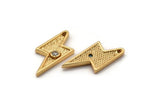 Gold Lightning Charm, Gold Plated Lightning, Cubic Zircon, CZ Pave Lightning Charm With 1 Hole, Zircon Charm Pendants (22x9mm) SY0233