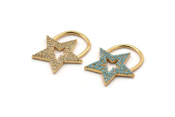 Gold Star Charm, Gold Plated Star, Cubic Zircon, CZ Pave Star Shaped Charm, Zircon Pendants (25x22mm) SY0230