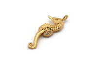 Gold Sea Horse Charm, Gold Plated Sea Horse, Cubic Zircon, CZ Pave Sea Horse Charm, Zircon Charm Pendants (31x11mm) SY0223