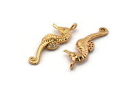 Gold Sea Horse Charm, Gold Plated Sea Horse, Cubic Zircon, CZ Pave Sea Horse Charm, Zircon Charm Pendants (31x11mm) SY0223