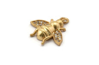 Gold Bee Charm, Gold Plated Bee, Cubic Zircon, 2 CZ Pave Bee Charms, Zircon Charm Pendants With 1 Loop (16x16mm) SY0238