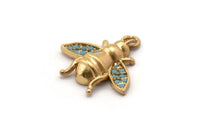 Gold Bee Charm, Gold Plated Bee, Cubic Zircon, 2 CZ Pave Bee Charms, Zircon Charm Pendants With 1 Loop (16x16mm) SY0238