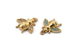 Gold Bee Charm, Gold Plated Bee, Cubic Zircon, 2 CZ Pave Bee Charms, Zircon Charm Pendants With 1 Loop (16x16mm) SY0238