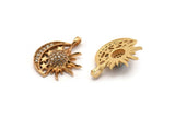 Gold Crescent Charm, Gold Plated Sun, Cubic Zircon, CZ Pave Crescent And Sun Charm, Zircon Charm Pendants With 1 Loop (21x17mm) SY0224