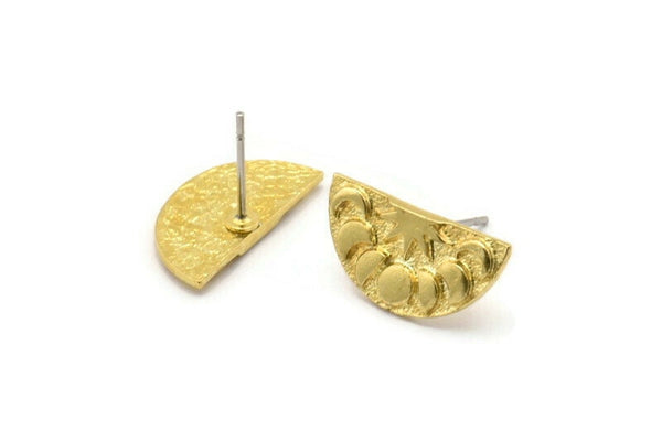 Brass Moon Earring, 4 Raw Brass Moon Phases Stud Earrings (17x9x1.5mm) N1924