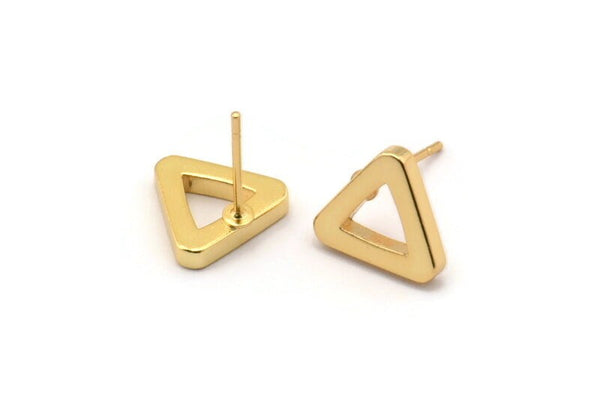 Gold Triangle Earring, 4 Gold Plated Brass Triangle Stud Earrings (10x2mm) D0019 A1128 Q0827