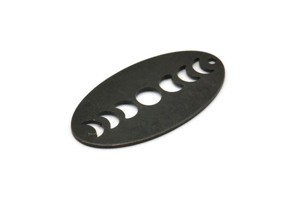 Siyah Oval Charm, 1 Delikli 4 Oksitlenmiş Siyah Pirinç Oval Ay Evreleri Charm (35x19x0,80 mm) M02090