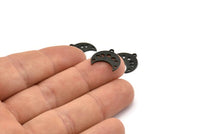 Black Moon Charm, 10 Textured Oxidized Black Brass Crescent Moon Phases Charms With 1 Loop And 2 Holes (15x9x1mm) M01849