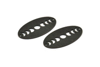 Siyah Oval Charm, 2 Delikli 4 Dokulu Oksitlenmiş Siyah Pirinç Oval Ay Evreleri Charm'ı, Kolye Uçları (35x19x0,80 mm) M02192