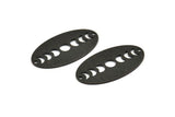 Siyah Oval Charm, 2 Delikli 4 Dokulu Oksitlenmiş Siyah Pirinç Oval Ay Evreleri Charm'ı, Kolye Uçları (35x19x0,80 mm) M02192