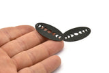 Siyah Oval Charm, 2 Delikli 4 Dokulu Oksitlenmiş Siyah Pirinç Oval Ay Evreleri Charm'ı, Kolye Uçları (35x19x0,80 mm) M02192