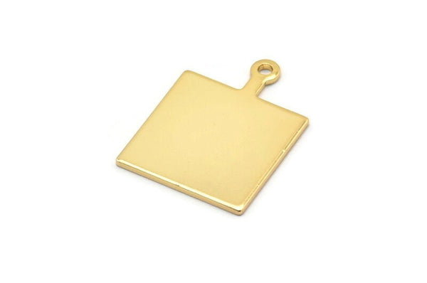 Gold Square Charm, 8 Gold Plated Brass Square Charms With 1 Loop, Earring, Findings (25x18x1mm) D0663