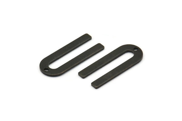 Black U Shape Charm, 12 Oxidized Black Brass U Shaped Charms With 1 Hole (22x9x0.80mm) M02093