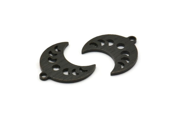 Siyah Ay Tılsımı, 1 Döngülü 12 Dokulu Oksitlenmiş Siyah Pirinç Hilal Evreleri Tılsımı (15x9x1mm) M01848