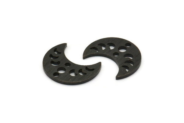 Siyah Ay Tılsımı, 2 Delikli 12 Dokulu Oksitlenmiş Siyah Pirinç Hilal Evreleri Tılsımı (15x8x1mm) M01865