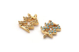 Gold Aquarius Charm, Gold Plated Aquarius, Cubic Zircon, 2 CZ Pave Aquarius Charms, Zircon Charm Pendants With 1 Loop (13x10mm) SY0231