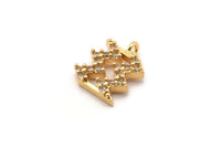 Gold Aquarius Charm, Gold Plated Aquarius, Cubic Zircon, 2 CZ Pave Aquarius Charms, Zircon Charm Pendants With 1 Loop (13x10mm) SY0231