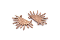 Ay ve Güneş, 2 Gül Altın Kaplama Pirinç Dokulu Hilal ve Yarı Güneş Etnik Kolye, 2 Halka, Tılsımlar (28x20x1,2 mm) Q0347