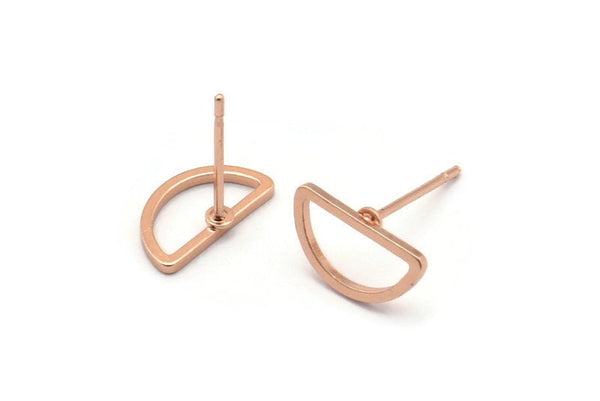 Semi Circle Earring, 8 Rose Gold Plated Brass Semi Circle Stud Earrings (11x6mm) D0007 A1136 Q1012