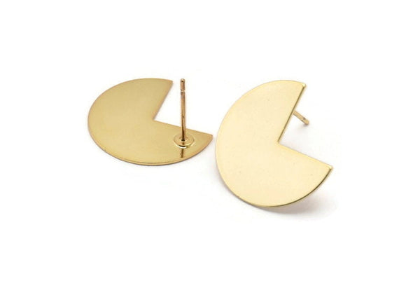Gold Geometric Earring, 4 Gold Plated Brass Pizza Slice Stud Earrings (20x17x0.50mm) D1089 A1285