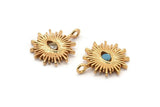 Gold Eye Charm, Gold Plated Eye, Cubic Zircon, CZ Pave Eye Charm, 2 Zircon Sun Shaped Eye Pendants With 1 Loop (18x15mm) SY0222