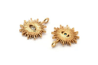 Gold Eye Charm, Gold Plated Eye, Cubic Zircon, CZ Pave Eye Charm, 2 Zircon Sun Shaped Eye Pendants With 1 Loop (18x15mm) SY0222