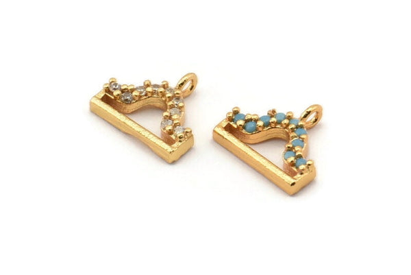Gold Libra Charm, Gold Plated Libra, Cubic Zircon, 2 CZ Pave Libra Charms, Zircon Libra Zodiac Charm Pendants With 1 Loop (10x11mm) SY0242