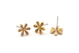 Gold Flower Earring, 4 Gold Plated Brass Flower Stud Earrings, CZ Pave Earrings, Zircon Flower Stud Earrings (10x9mm) SY0249