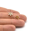 Gold Flower Earring, 4 Gold Plated Brass Flower Stud Earrings, CZ Pave Earrings, Zircon Flower Stud Earrings (10x9mm) SY0249