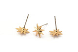 Brass Pole Star Earring, 8 Raw Brass Tiny Pole Star Stud Earrings (10x9mm) SY0269