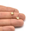 Brass Pole Star Earring, 8 Raw Brass Tiny Pole Star Stud Earrings (10x9mm) SY0269