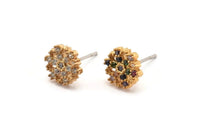 Gold Snowflake Earring, 4 Gold Plated Brass Snowflake Stud Earrings, CZ Pave Earrings, Zircon Snowflake Stud Earrings (8mm) SY0253