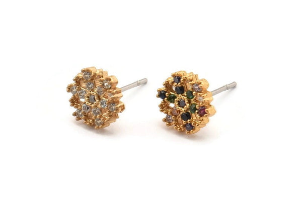 Gold Snowflake Earring, 4 Gold Plated Brass Snowflake Stud Earrings, CZ Pave Earrings, Zircon Snowflake Stud Earrings (8mm) SY0253
