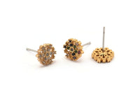 Gold Snowflake Earring, 4 Gold Plated Brass Snowflake Stud Earrings, CZ Pave Earrings, Zircon Snowflake Stud Earrings (8mm) SY0253