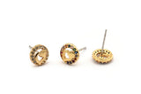 Gold Heart Earring, 4 Gold Plated Brass Round Shaped Heart Stud Earrings, CZ Pave Earrings, Zircon Heart Stud Earrings (8mm) SY0275