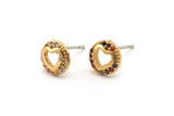 Gold Heart Earring, 4 Gold Plated Brass Round Shaped Heart Stud Earrings, CZ Pave Earrings, Zircon Heart Stud Earrings (8mm) SY0251