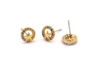 Gold Star Earring, 4 Gold Plated Brass Round Shaped Star Stud Earrings, CZ Pave Earrings, Zircon Star Stud Earrings (8mm) SY0246