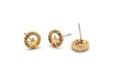 Gold Star Earring, 4 Gold Plated Brass Round Shaped Star Stud Earrings, CZ Pave Earrings, Zircon Star Stud Earrings (8mm) SY0246